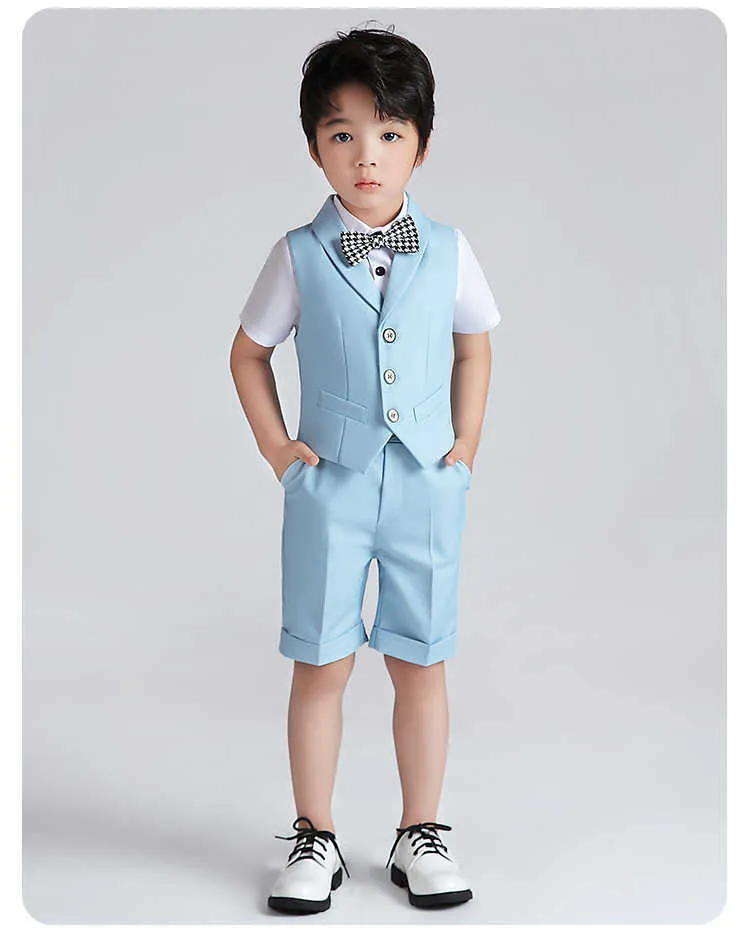 Clothing Sets Boys 3Pcs/4Pcs Set Plain Vest Set Kids Vest Shorts Bowtie Shirt Gentleman Formal Suits Wear Set Wedding Birthday Wear