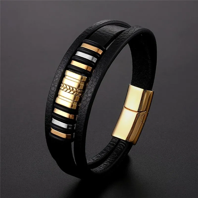 Bracelets de liaison chain de mode lrrégulaire forme de bracelet en cuir en acier inoxydable masculin classique pour beaux garçons d'anniversaire cadeau