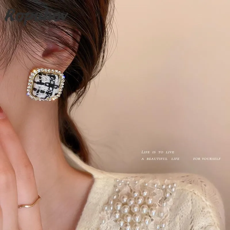 Stud Earrings Ropuhov 2023 925 Silvery Needle Korean Diamond Lattice Female Fashion Small Fragrance Fresh And Versatile Sweet EarringsStud