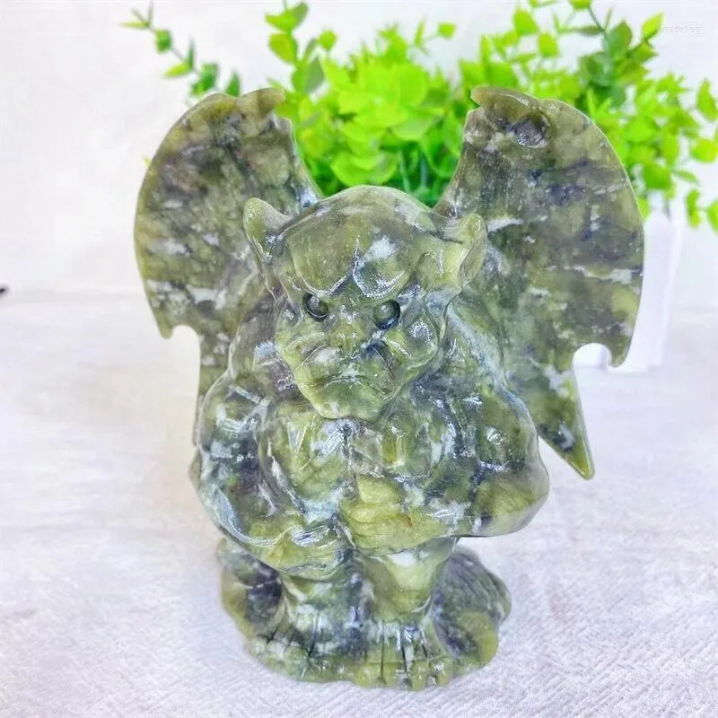 Dekoratif Figürinler 12cm Doğal Serpantin Gargoyle Kristal Oyma Şifa Cadılar Bayramı Dekorasyonları Ev Dekorasyon Hediyeleri 1 PCS