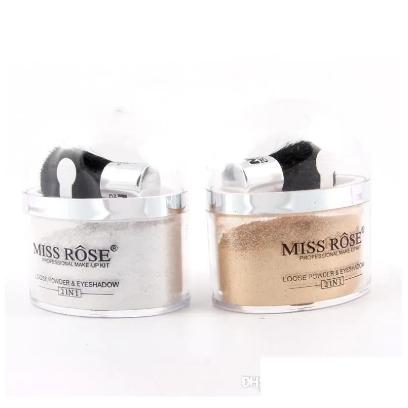 Gezichtspoeder Miss Rose los 2 in 1 glad met borstel Hilighter Glitter Gold oogschaduwcontour Palet Druppel