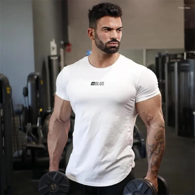 T-shirt da uomo 2023 T-shirt attillata da uomo Abbigliamento in cotone Palestre Fitness da uomo Top estivi Compressione Camiseta Masculina nera Abbigliamento rosso