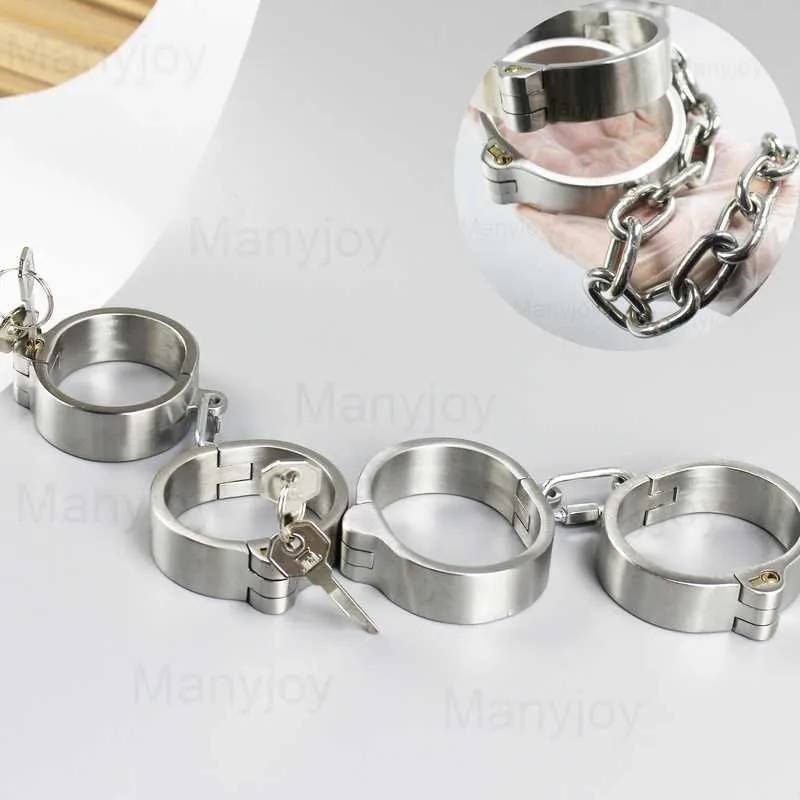 Bondage BDSM Bondage Stainless Steel Handcuff Wrist Metal Cuffs Binding Bolt Lock Gay Slave Restraints Sex Toys for Female Male Z0222