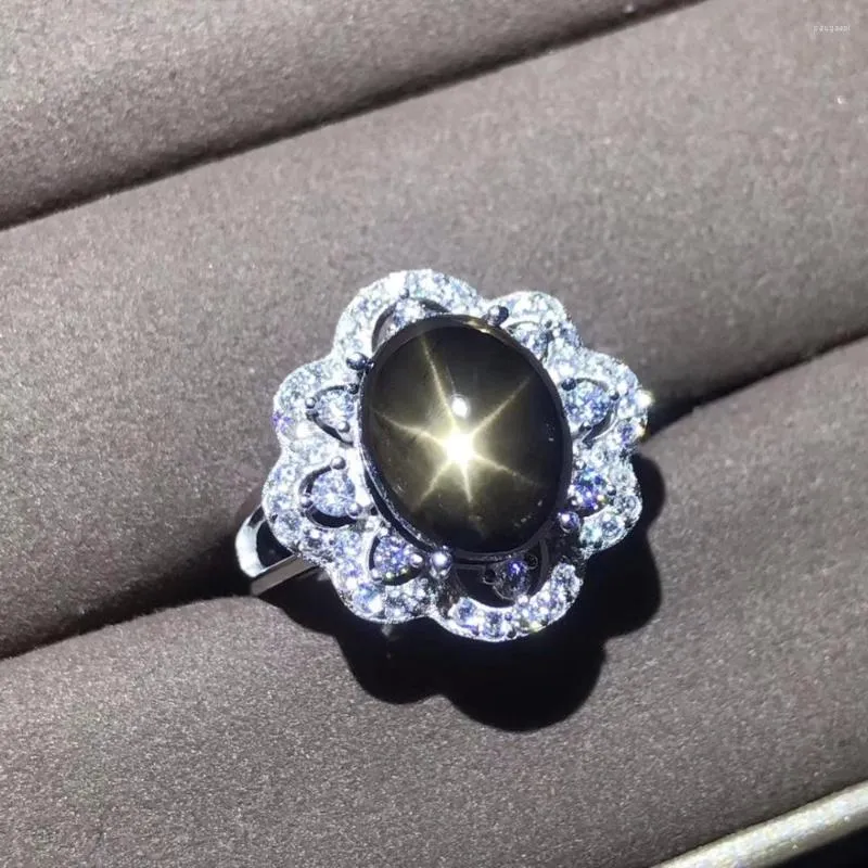 Bagues en grappe Bague en saphir étoilé naturel Argent 925 Pierre précieuse de taille personnalisée 5 Le style est exquis et élégant pour les fêtes