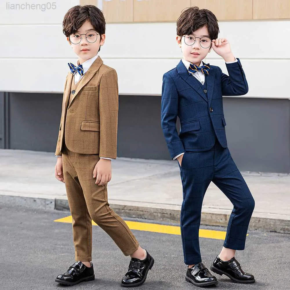 Kläder sätter barns formella kläddräkt set Flower Boys Wedding Party Piano Performance Come Kids Tuxedo Vest Pants Shirts Bowtie Outfit W0222