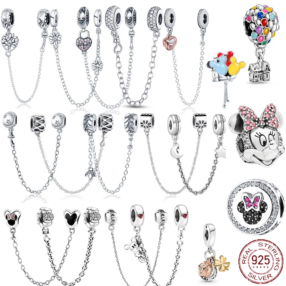 925 pund Silver New Fashion Charm 925 Women's Sterling Silver Safety Chain, Balloon Beads, Classic Series, Compatible with the Original Pandora Armband