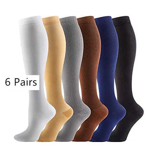 5 st strumpor Hosiery 7 Par Män Kvinnor Komprimeringsstrumpor Knä Hög Fit för Sports Black Compression Socks Anti Trötthetsmärta Relief Knee High Stockings Z0221