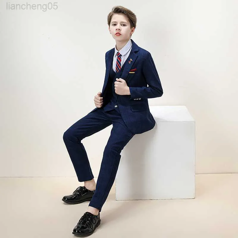 Clothing Sets Baby Boys Formal Blazer Suit Kids Jacket Vest Pants Bowtie Come Teenager Wedding Party Graduation Dress Children Tuxedo Dress W0222