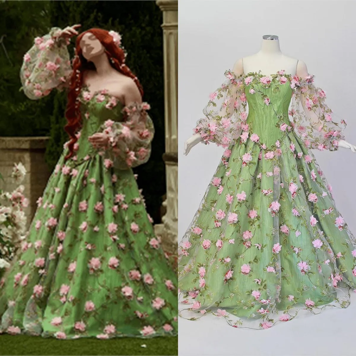 Feestjurken 194#IENA Elegant Saliegroen Bloemen Gala Lente Tuin 3D Bloemen Sweetheart Tulle Corset Baljurk Avond 230222