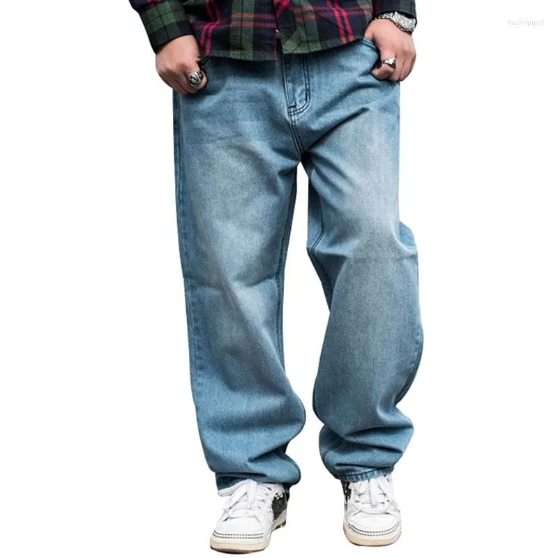 Jeans da uomo 2023 Pantaloni da uomo larghi larghi streetwear Vestibilità dritta Pantaloni hip-hop rilassati da skateboard Pantaloni in denim a gamba larga azzurri taglia 46