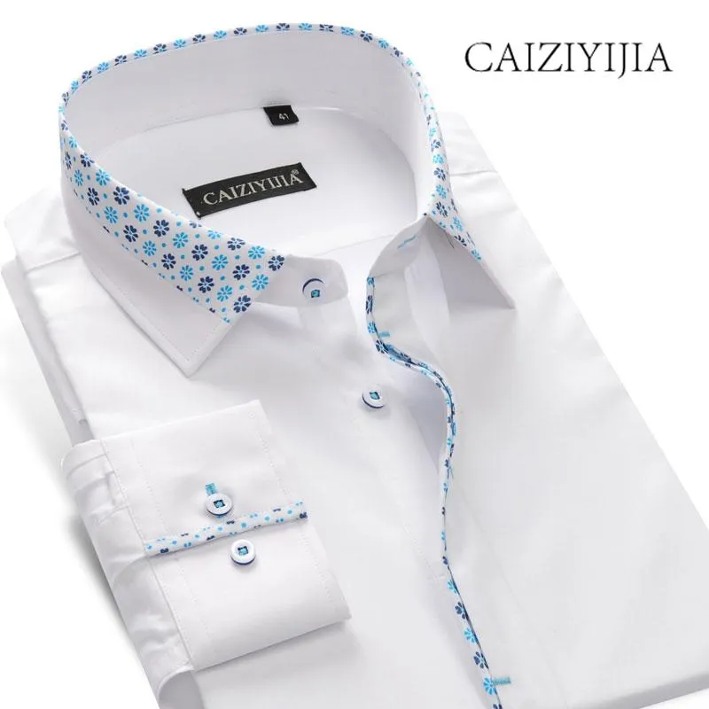 Camicie eleganti da uomo CAIZIYIJIA Camicia da uomo stampata floreale Designer manica lunga Marchio di moda Abbigliamento Bianco Camisa Masculina