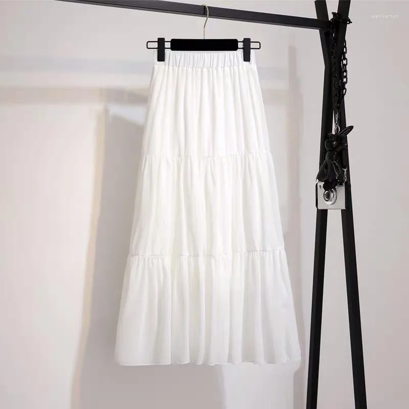 Skirts Fashion Woman Autumn Winter 2023 White Skirt Chiffon Elegant Dress For Women High Waist A-line Korean Pleated Long