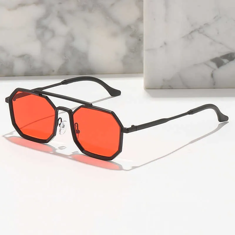 Sonnenbrille Neue Steampunk-Doppelstrahl-Sonnenbrille Europäische und amerikanische Herren-Metallpolygon-Großrahmen-Trend-Sonnenbrille Herren G221215