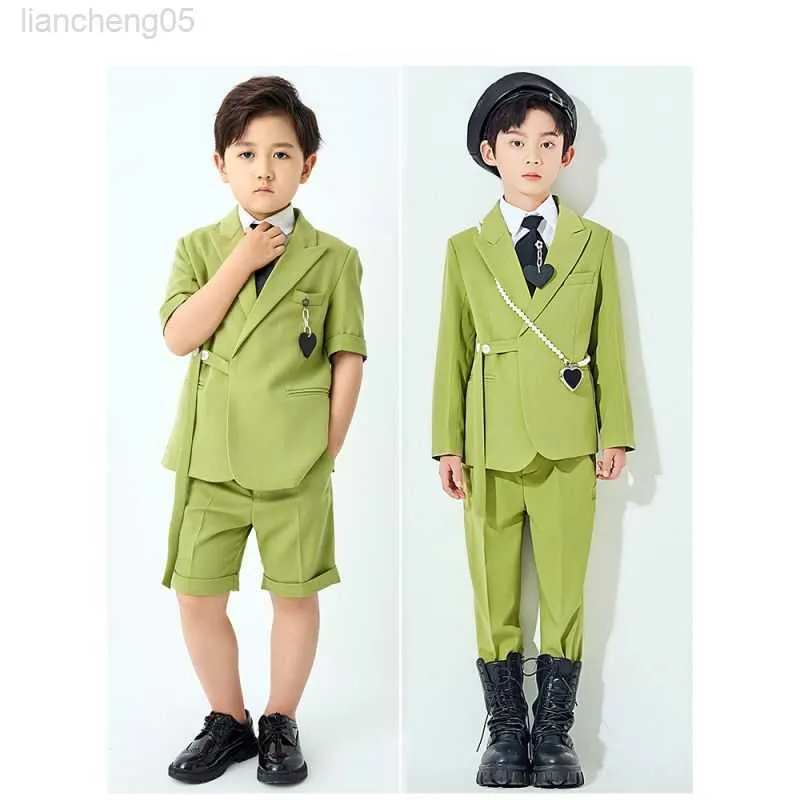 Clothing Sets Children's Suit Set Little Boy Handsome Photography Host Wedding Performance Come Kids Blazer Pants Tie Clothes W0222