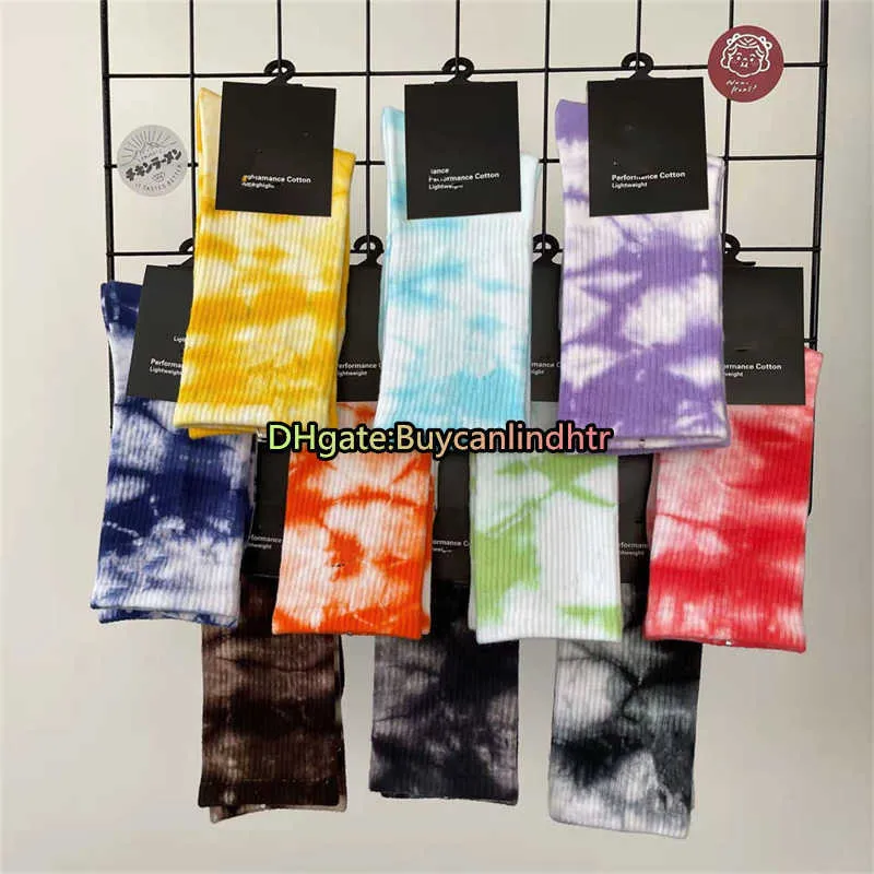 Tie Dyeing 2023 di Marca di Modo degli uomini di Cotone Da Corsa Crew Calzini E Calzettoni Tubo Centrale Casual Traspirante Sport Per Gli Uomini e Le Donne Calzino Morbido