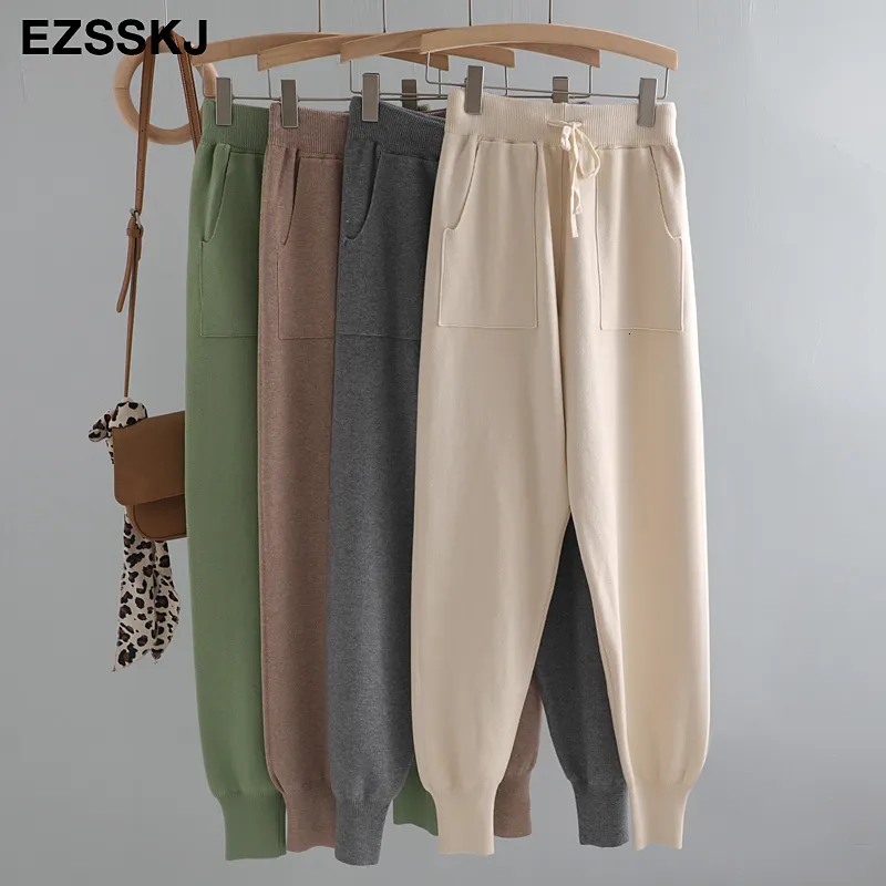 Thick Drawstrings Women's Elastic Waist Drawstring Thick Knitted Harem Pants for Autumn ...
