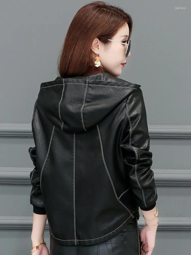 Ladies leather store hooded jacket