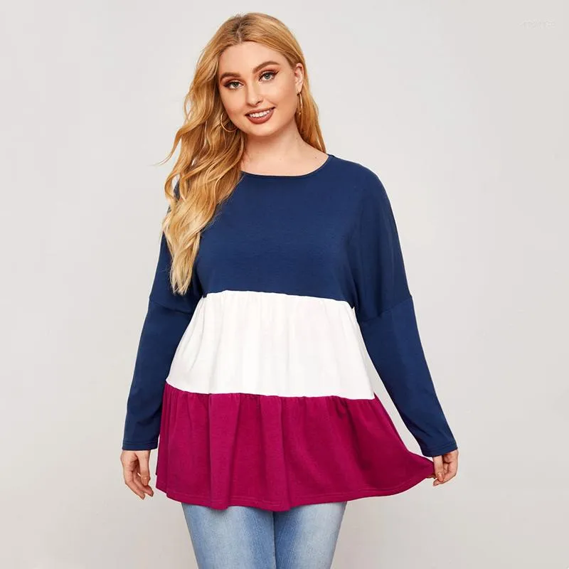 Kvinnors blusar a-line lösa skjortor Kvinnor toppar kontrast färg sömmar 2xl till 7xl överdimensionerade blusa mujer de moda t2399