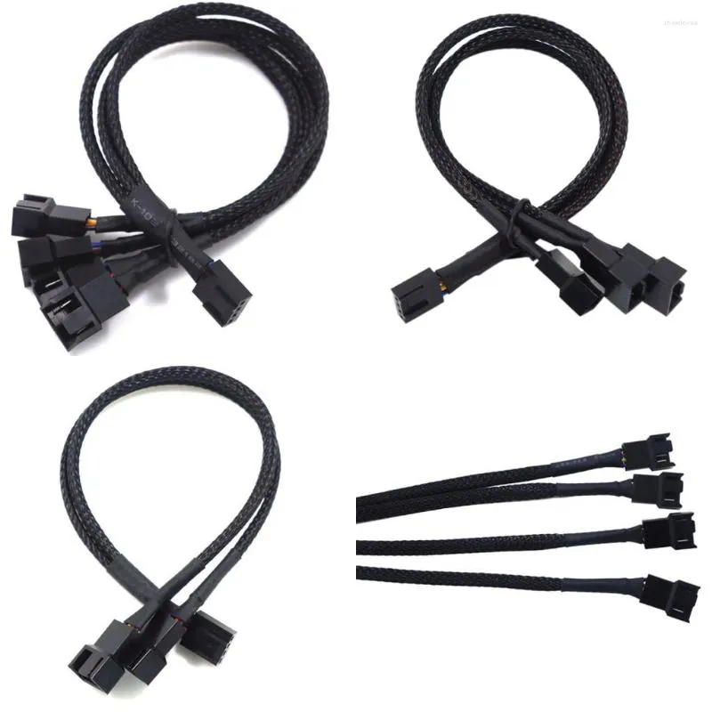 Cables de computadora de alta calidad, Cable de ventilador Pwm de 4 pines, divisor de 1 a 2/3/4 vías, conector de extensión de 27cm con manga negra, 4 pines