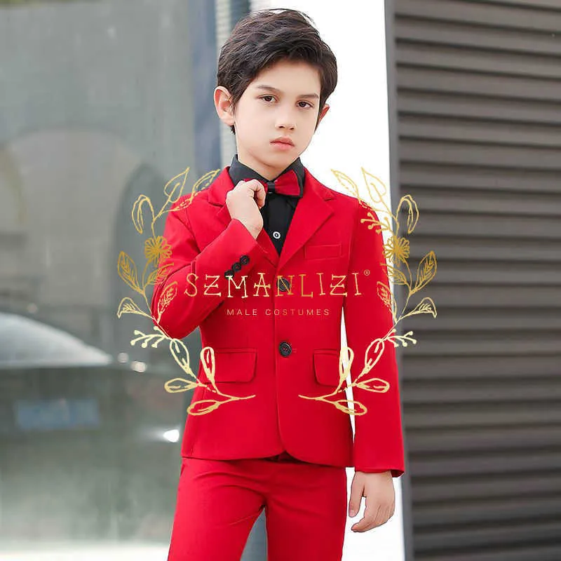 Zestawy odzieży Red Boy garnitury na ślub na nogach Lapel Slim Fit Bus Wedding Child Jacket Pant Come Mariage Kids Blazers Ternos 2 sztuki