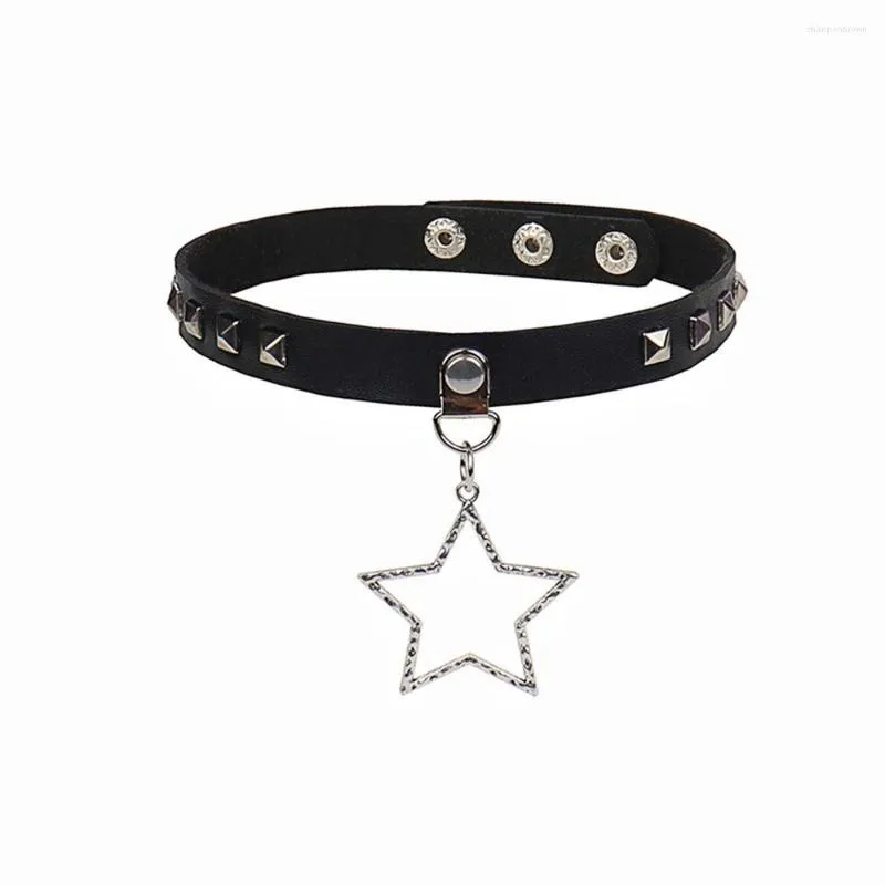 Ras du cou gothique géométrique étoile pendentif collier femmes Punk cou bijoux Harajuku court en cuir noir tour de cou collier cadeau de fête