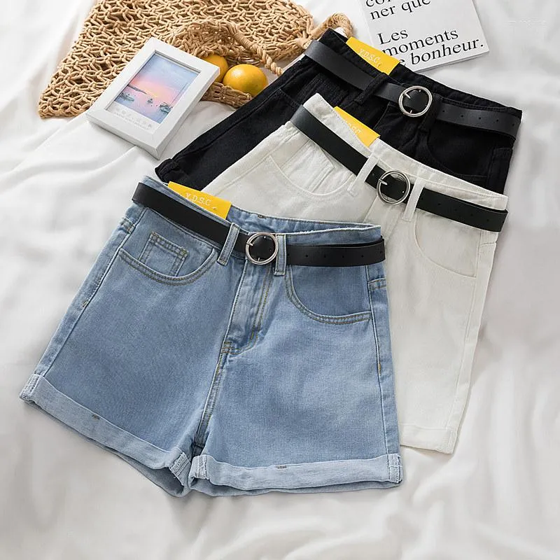 Womens Jeans Casual Thin Denim Shorts Fashion 2023 Summer A- Line High Waist Short Elegant White Loose Cuffs Women