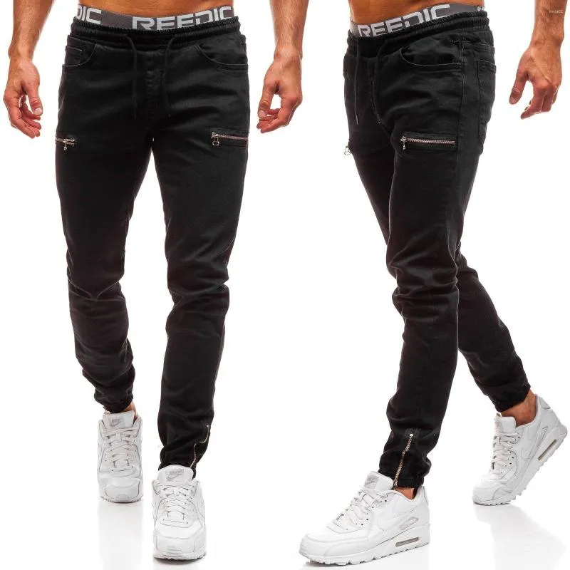 M￤ns jeans m￤n denim byxa casual frostad blixtl￥s design sport smal passform blyertsbyxor