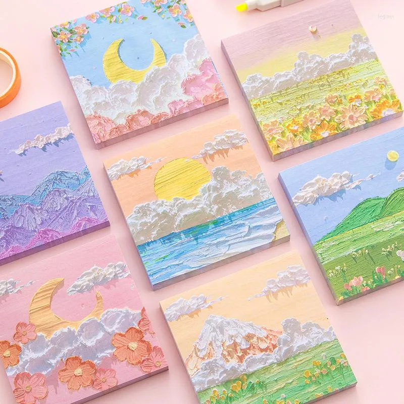 32 Packs/Lot Peyzaj Yağlı Boya Memo Pad Sticky Notlar Dizüstü Kurttası Okul Malzemeleri Kawaii