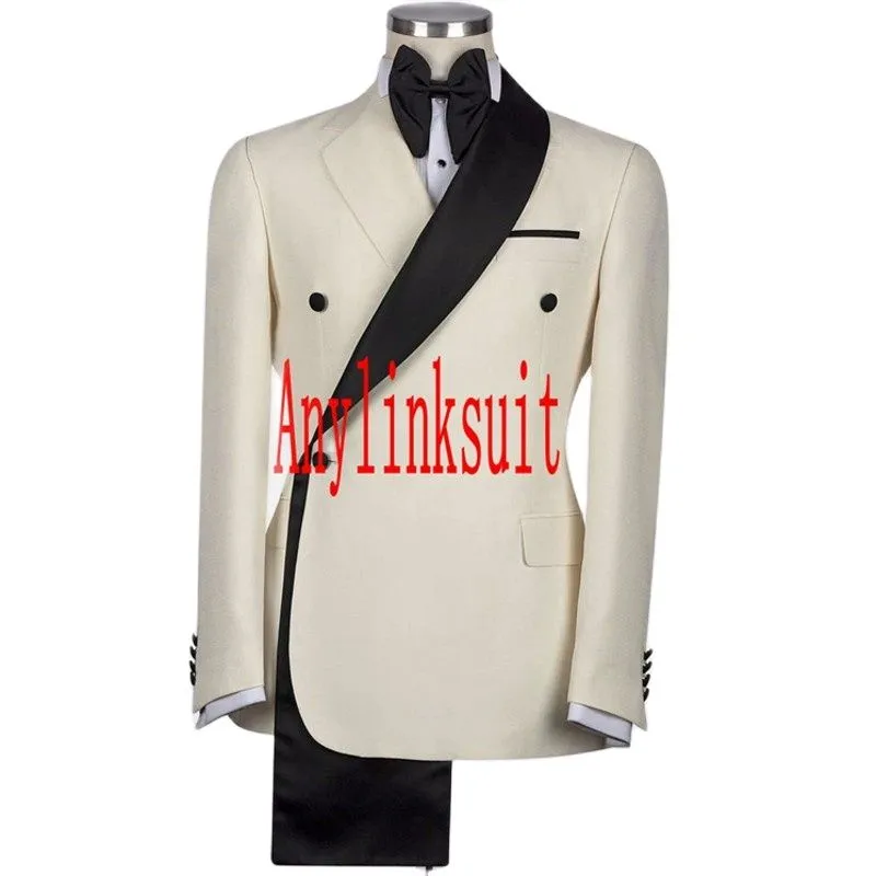 Stylish Design Groom Tuxedos One Button Shawl Lapel Groomsmen Man Suit Mens Wedding Suits Anpassa Size268L