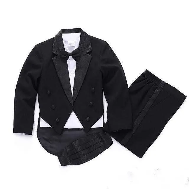 Ensembles de vêtements Hitam/Putih Anak Suit Set Tuxedo Pernikahan Bunga Cocok pour Anak Laki-laki Gadis Bunga Gaun Baju Bayi Gaun 5-Potongan Gratis Pengiriman