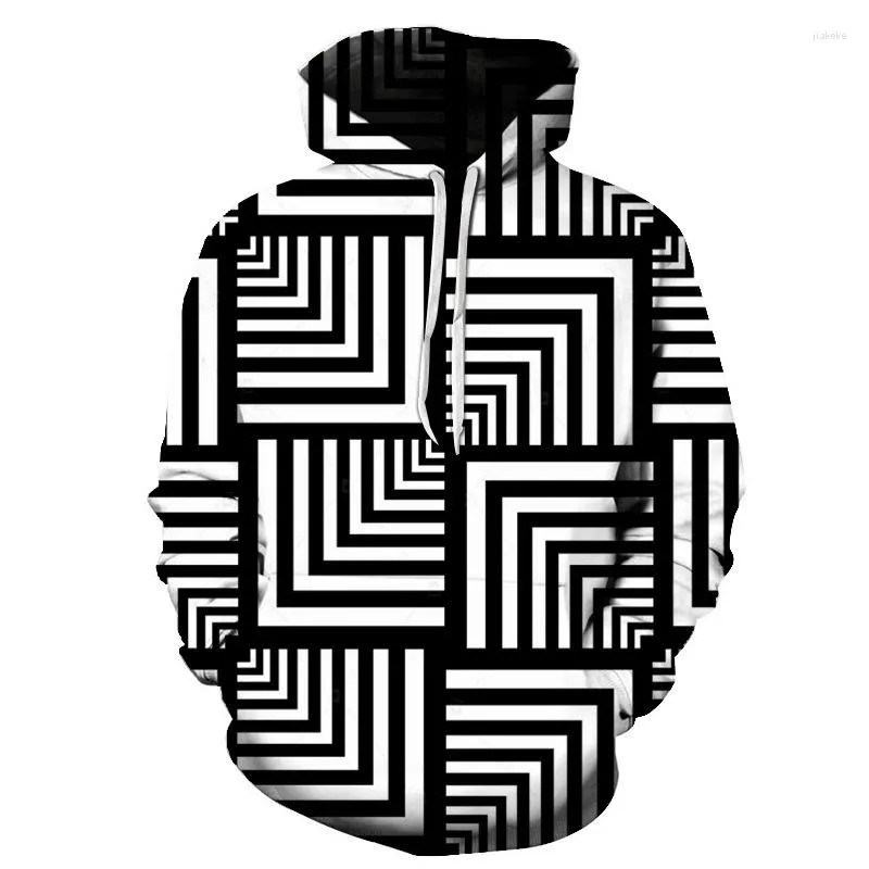 Men's Hoodies 2023Men's Trend Stripes 3D Printed Creative Black White Stitching Vortex Clothing Man Spandex Pullover Moleton