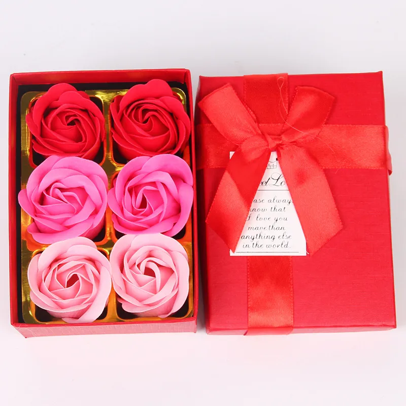 6 Pcs/Set Artificial Fake Flower Gift Box Scented Bath Soap Rose Flowers Valentines Mother Day Wedding Decor Soap Flowers Caja De Regalo De Flores Artificiales Falsas