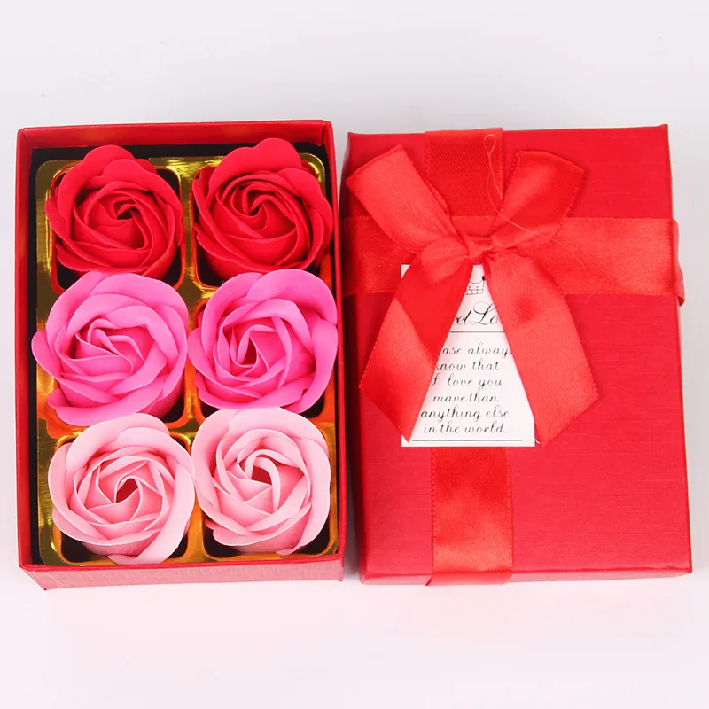 6 pezzi/set confezione regalo di fiori finti artificiali sapone da bagno profumato fiori di rosa San Valentino festa della mamma decorazioni di nozze fiori di sapone Caja De Regalo De Flores Artificiales Falsas