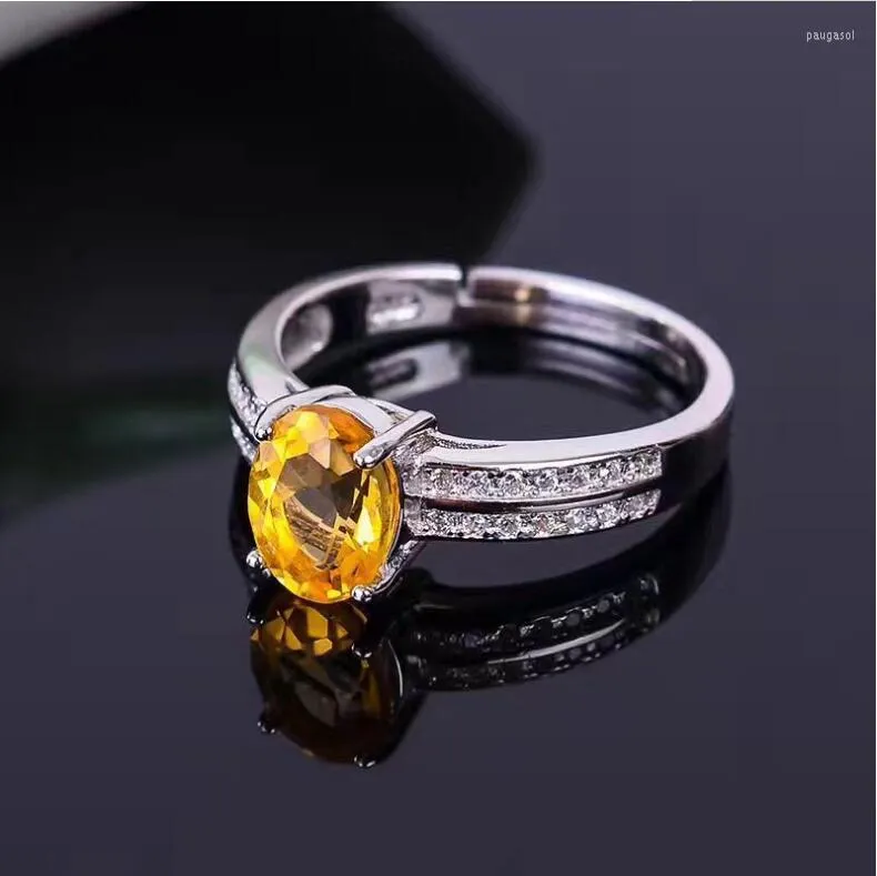 Pierścienie klastra pierścień cytrynowy prawdziwy i naturalny 925 srebrny srebrny żółty klejnot dla kobiet 10 11 mm