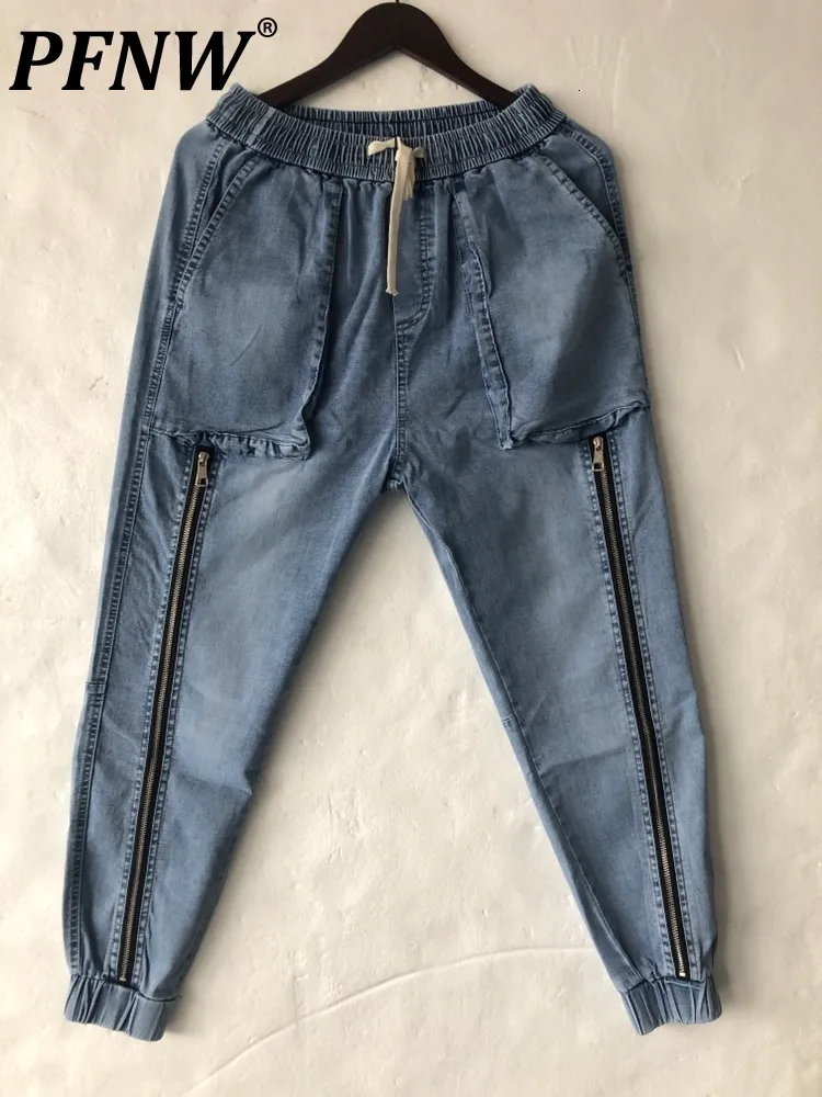 Jeans pour hommes PFNW Wash Water Distressed Denim Sarouel Pocket Zip Splic Pantalon Automne Hip Hop Style Vintage Loose Pencil Male 230222