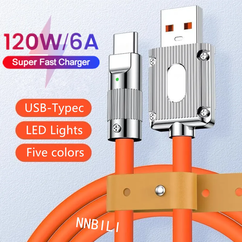 120W 6A Super Szybkie kable ładowania Mikro ciekła płynna kabel Szybki kabel USB do Huawei Samsung Xiaomi Pixel USB BOLD LINE