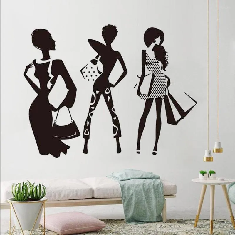 Wall Stickers 3Pcs Fashion Sex Girl Bag Shopping Decals Beauty Woman Dress Home Livingroom Decor Poster DW20645