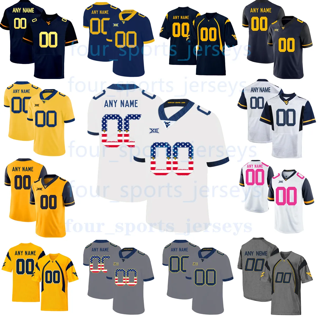 Maillots de football universitaire Clement Braham Rucker McBee Aaron Cole Evans Evans Jr. Fitzpatrick Ford-Wheaton Fox James''West''Virginia''Mountaineers''