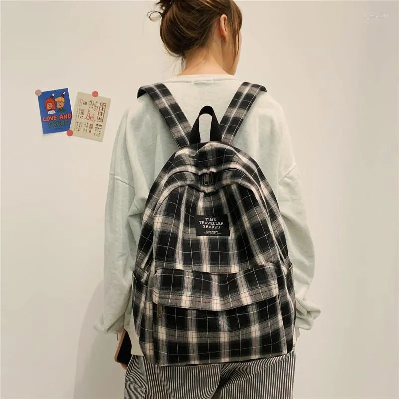 Schultaschen Plaid Canvas Rucksack für Frauen Studentin Rucksäcke Teenager Mädchen große Kapazität Reiserucksack