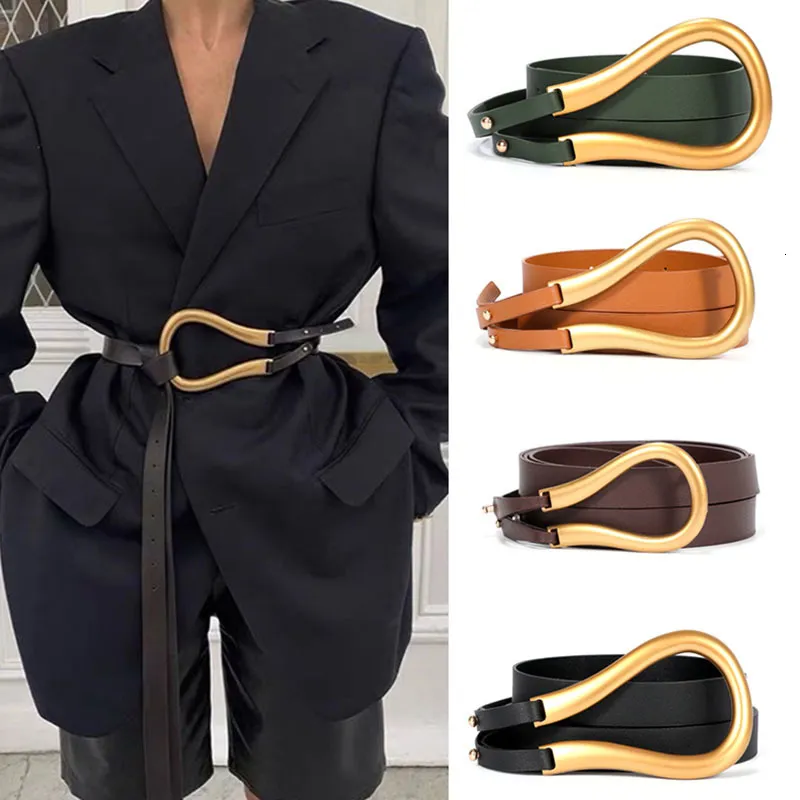 Bälten hästsko spänne bälten för kvinnor jeans klänning dekoration damer prydnad europeisk stil mode Sash Alloy/Pu Women Coat Belt 230222
