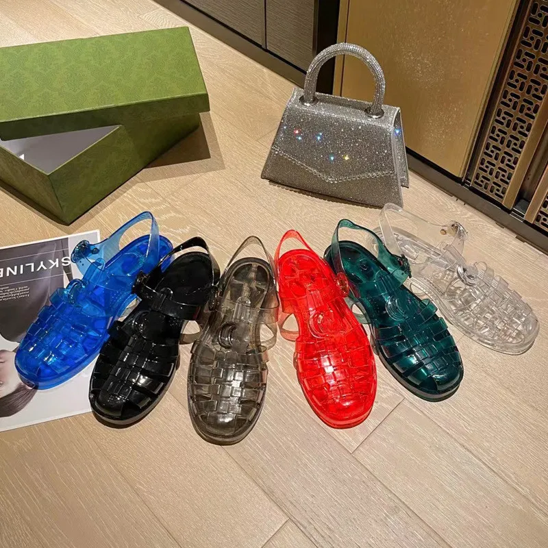 Luxury Designer Jelly Sandals For Women Transparent Clear Rubber
