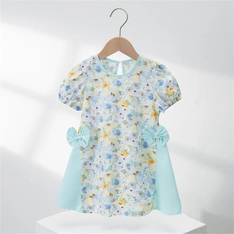 Girl Dresses Big Sister Dress Children Kids Toddler Girls Short Bubble Sleeve Bowknot Floral Patchwork Princess Fancy For