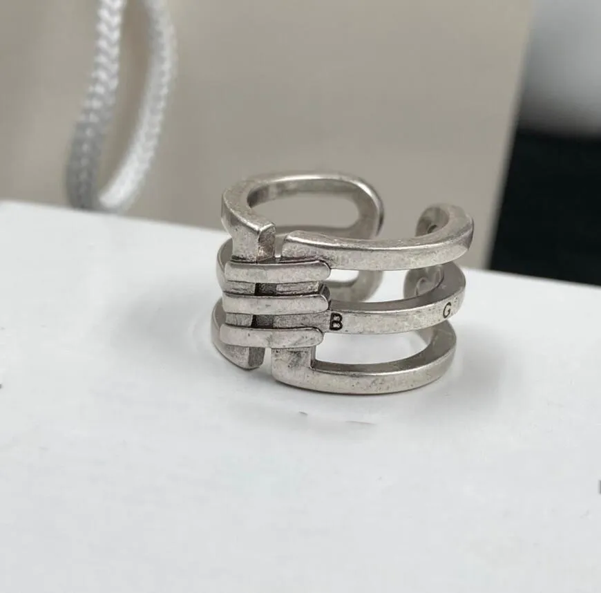 Hip Hop Designer Letter Pattern Ring Bague Retro Silver Open Rings زوجين للرجال للنساء سيدة حفل زفاف عاشق هدية المجوهرات