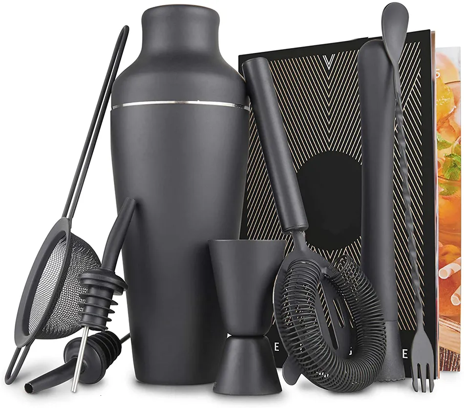 Vinglas Cocktail Set Making Parisian Matte Black 9 Piece rostfritt st￥l Shaker Bar Tool 230221