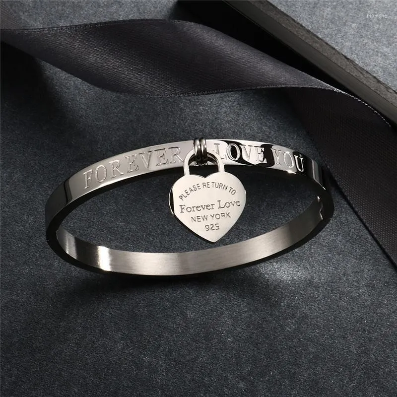 Bangle Fashion Double Heart Shaped Pendant Bracelet High Quality Stainless Steel Cuff Bracelets Bangles For Women