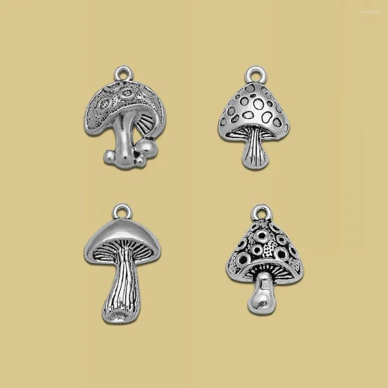 Breloques antiques plaquées argent, pendentifs alimentaires en forme de champignon de la forêt sauvage pour colliers à faire soi-même, résultats de fabrication de bijoux, fournitures et accessoires