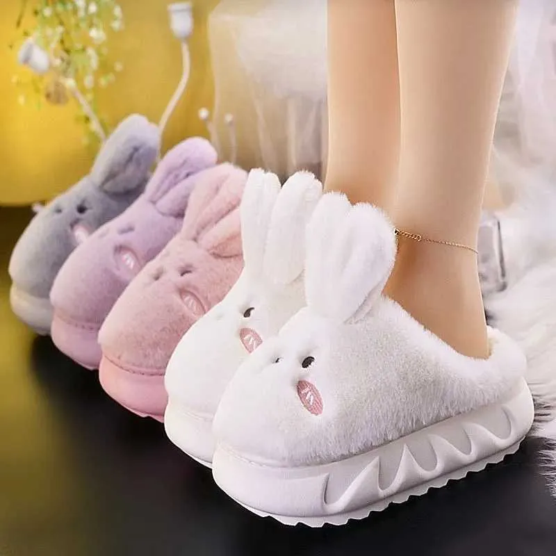 Slippers White Rabbit Hare Slippers Feminina Plataforma de Animal Feminina Casa Mula Sapatos Meninas Quarto Pluguel Slides Sapatos de Linear Sapatos Indoor Z0215