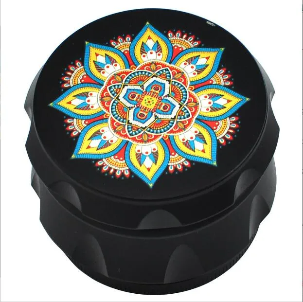 New drum 55mm zinc alloy color print pattern smoke Grinder four layer flat plate Grinder