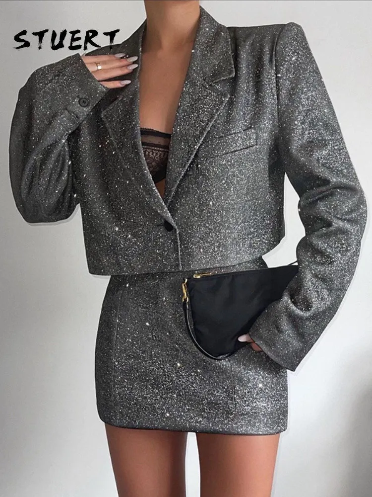 Tvådelt klänning sexig vindflicka liten kostym lapel longsleeved highwaisted korta kjol uppsättningar kvinnors outifits blazer femme 230222