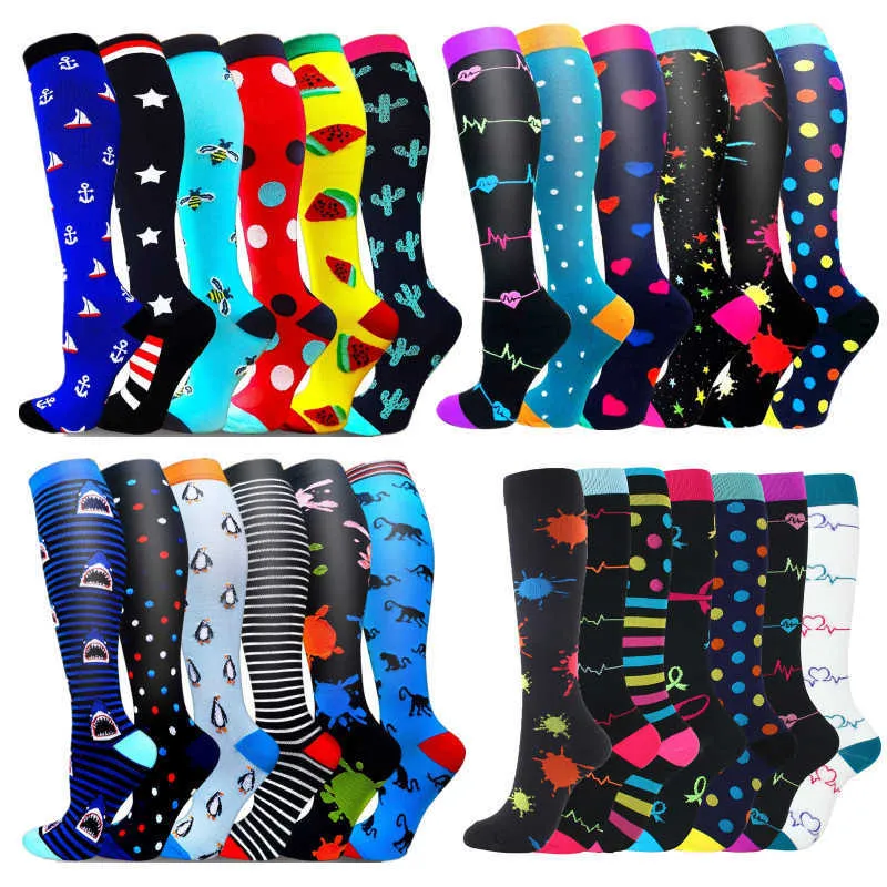 5pc strumpor Hosiery 7 Par Komprimering Strumpa Running Sports Socks Women Knee High ödem Anti Trötthet Diabetes Varicose Venes Compression Socks Z0221